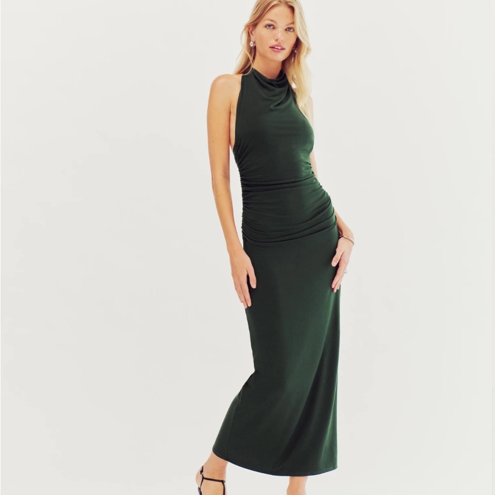 Jaclyn Knit green reformation dress, size small, cowel/turtle neck